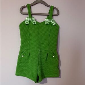 Janie and Jack Green Romper with Bow Accents